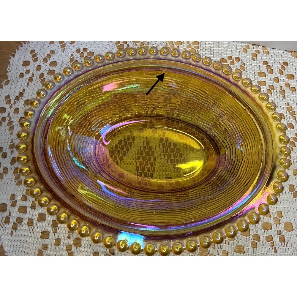 Indiana Glass Amber Carnival Glass Hen on Nest Beaded Candy Dish Vintage - Picture 10 of 16